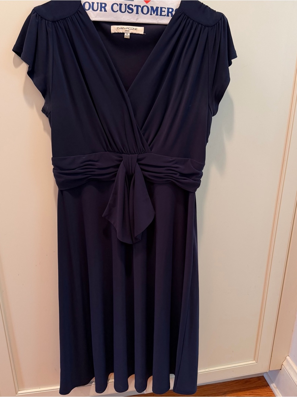 Evan Picone Navy Tie-Front V-Neck empire waisted dress